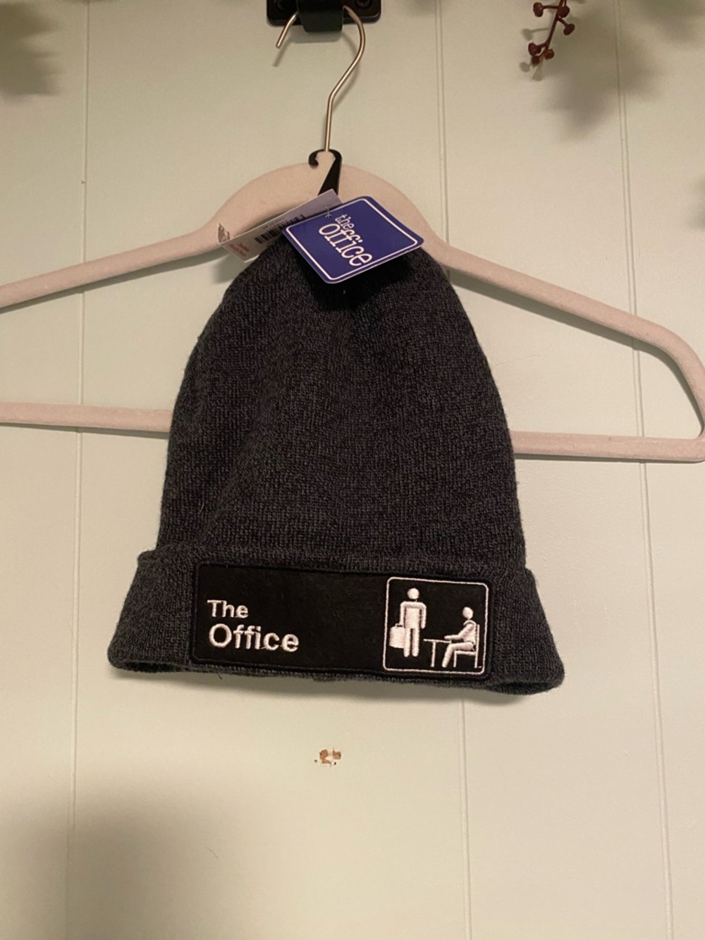 NWT The Office Embroidered Logo Beanie Winter Hat- Dark Charcoal